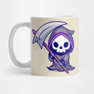 Cute Grim Reaper Holding Scythe Cartoon Mug